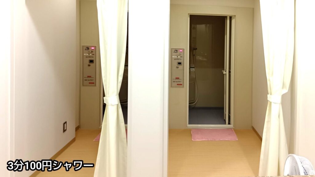 「道の駅たのうらら」のシャワー室。3分100円