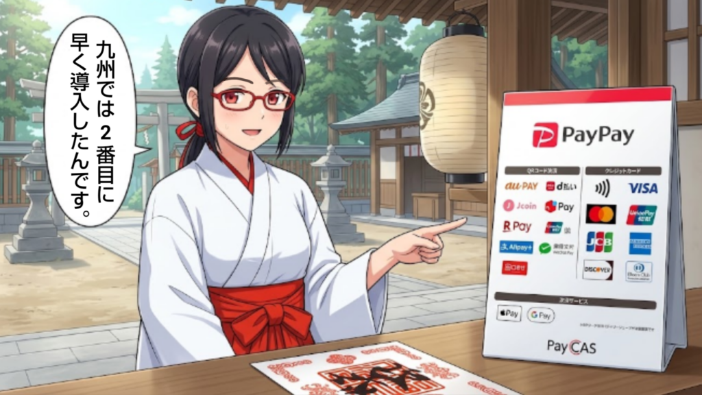ペイ払いが出来ると自慢する巫女さん